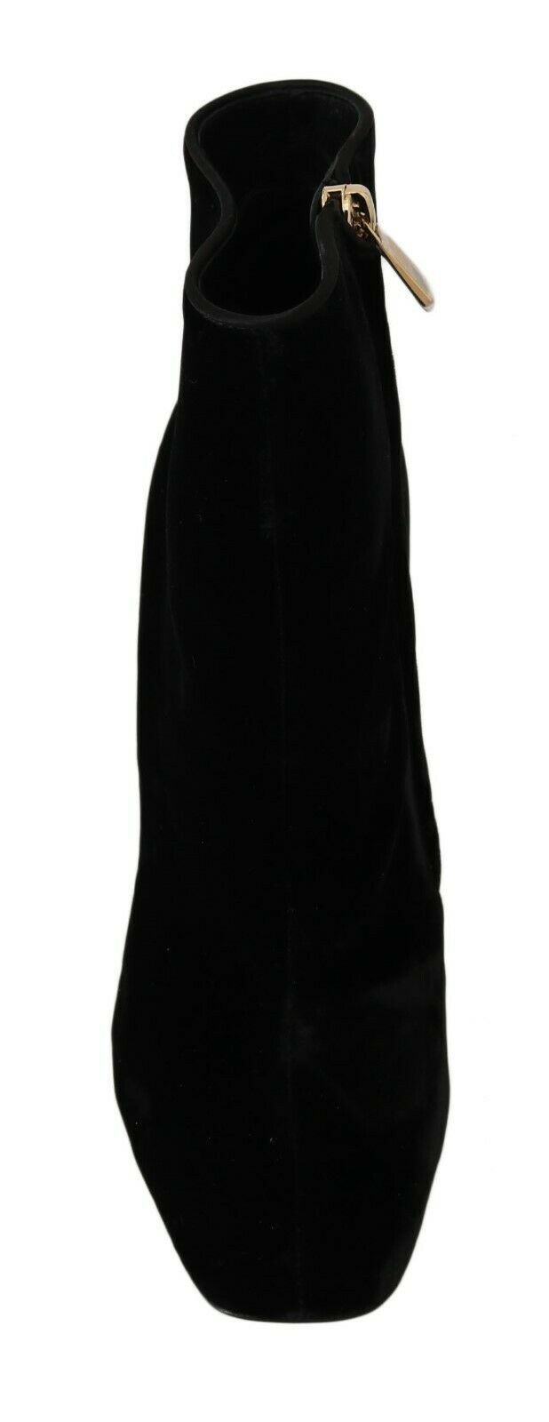 Dolce &amp; Gabbana – Schwarze Samtschuhe mit eckigem Absatz und Kristallen