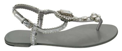 Dolce &amp; Gabbana Silber Kristall Sandalen Flip-Flops Schuhe