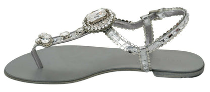 Dolce &amp; Gabbana Silber Kristall Sandalen Flip-Flops Schuhe