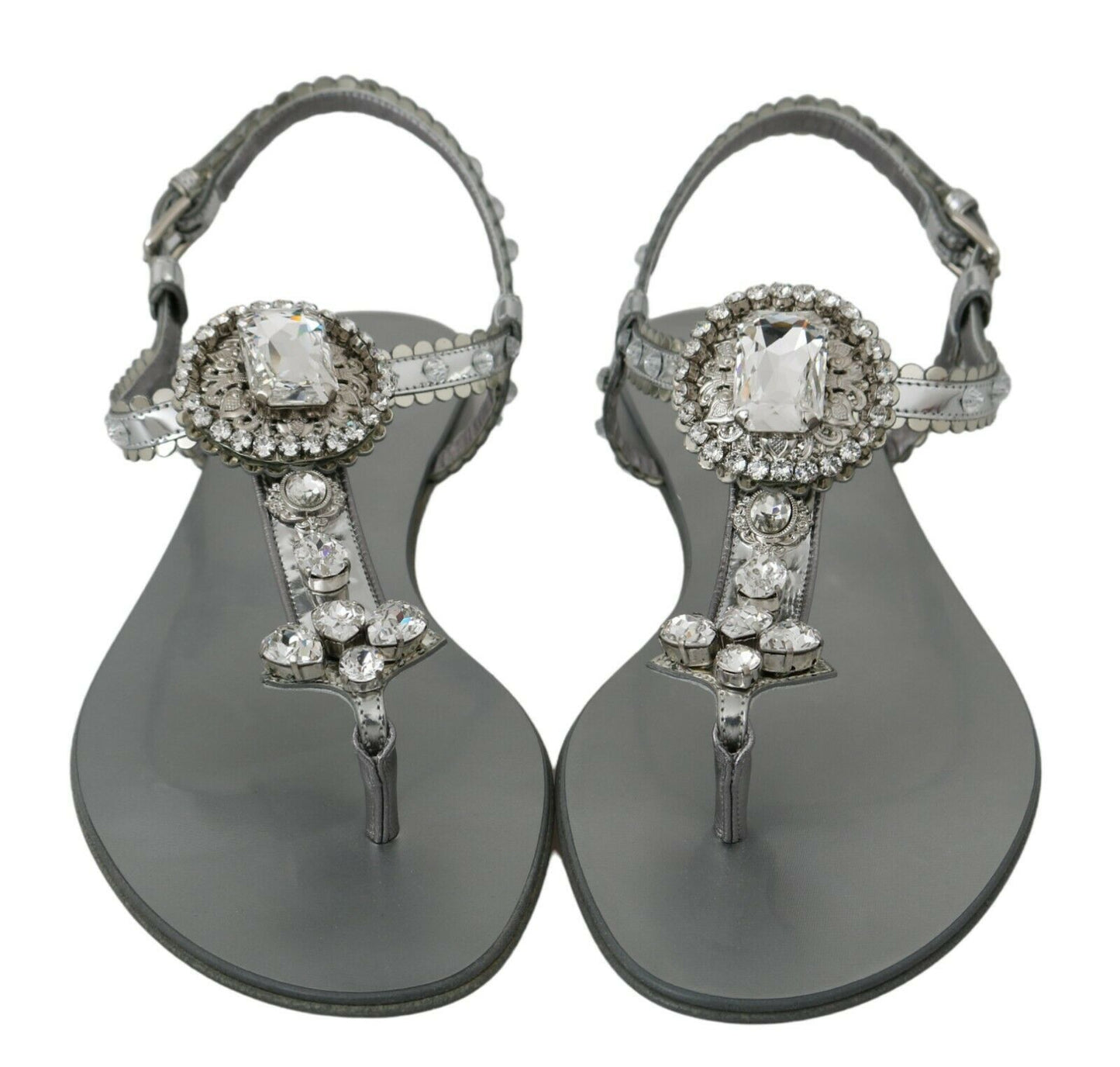 Dolce &amp; Gabbana Silber Kristall Sandalen Flip-Flops Schuhe