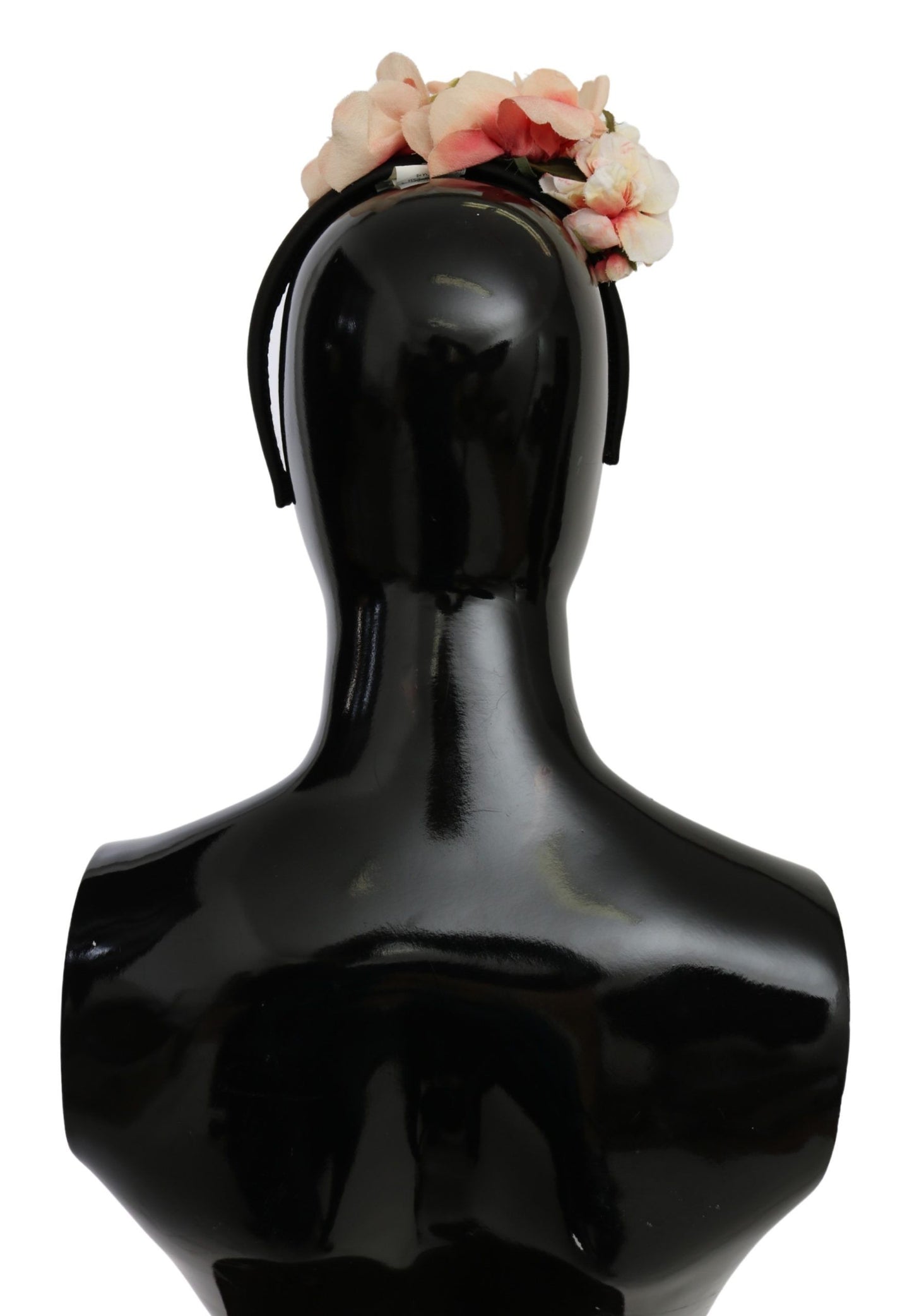 Dolce & Gabbana Pink Silk Black Floral Headband Logo Diadem