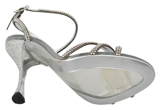 Dolce &amp; Gabbana Silber Kristall Knöchelriemen Sandalen Schuhe