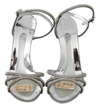 Dolce &amp; Gabbana Silber Kristall Knöchelriemen Sandalen Schuhe