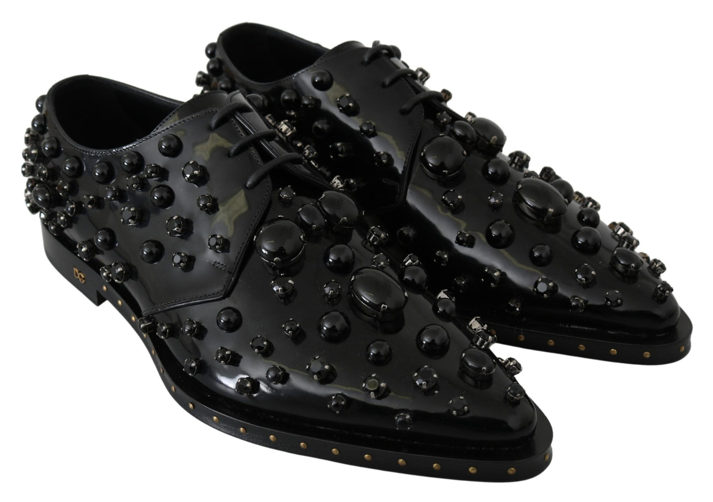 Dolce &amp; Gabbana – Schwarze Broque-Schuhe aus Leder mit Kristallen