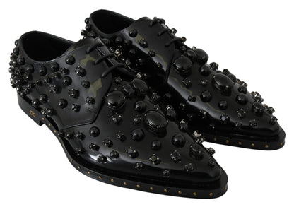 Dolce &amp; Gabbana – Schwarze Broque-Schuhe aus Leder mit Kristallen