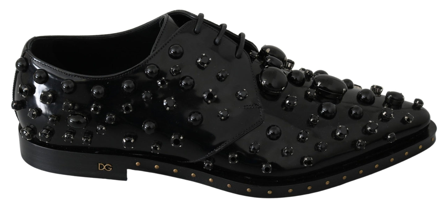 Dolce &amp; Gabbana – Schwarze Broque-Schuhe aus Leder mit Kristallen