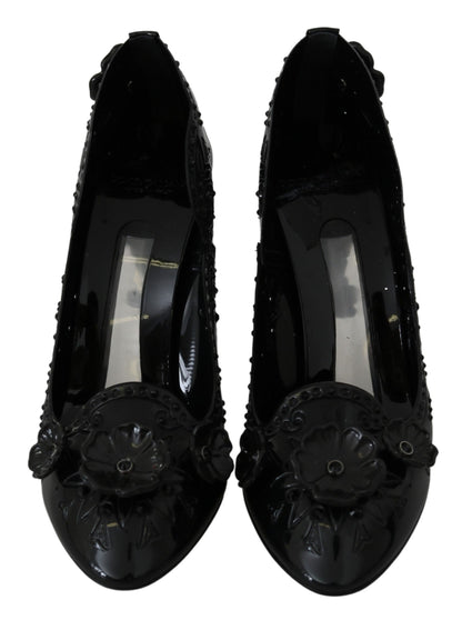 Dolce & Gabbana Black Floral Crystal CINDERELLA Heels Shoes