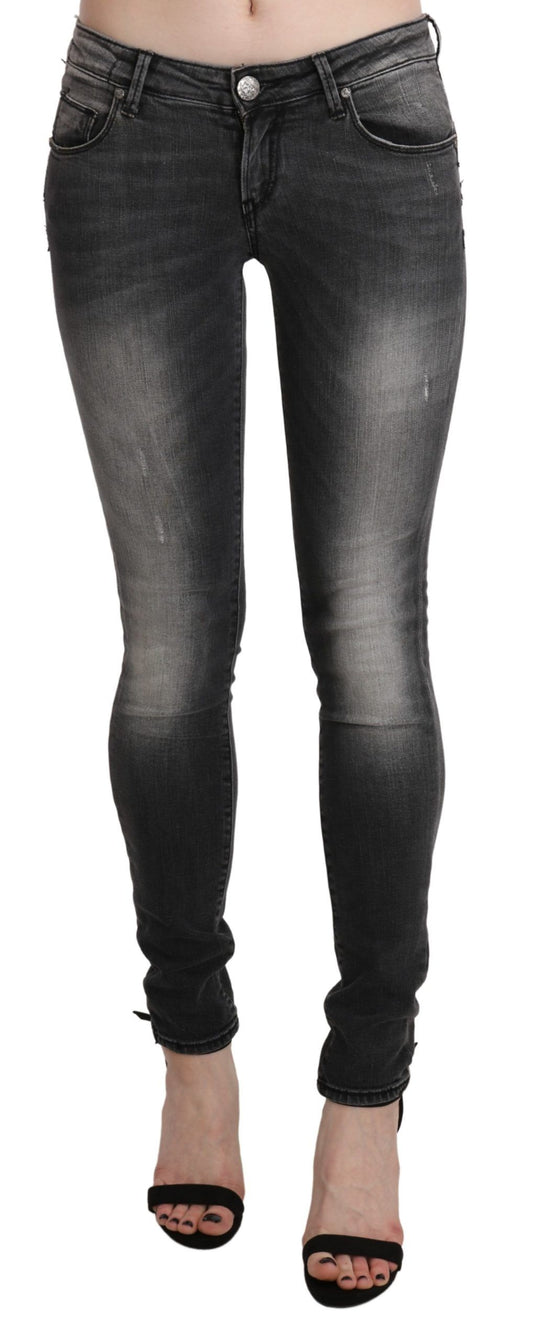 Acht – Schwarze, grau verwaschene Skinny-Jeans aus Baumwolle
