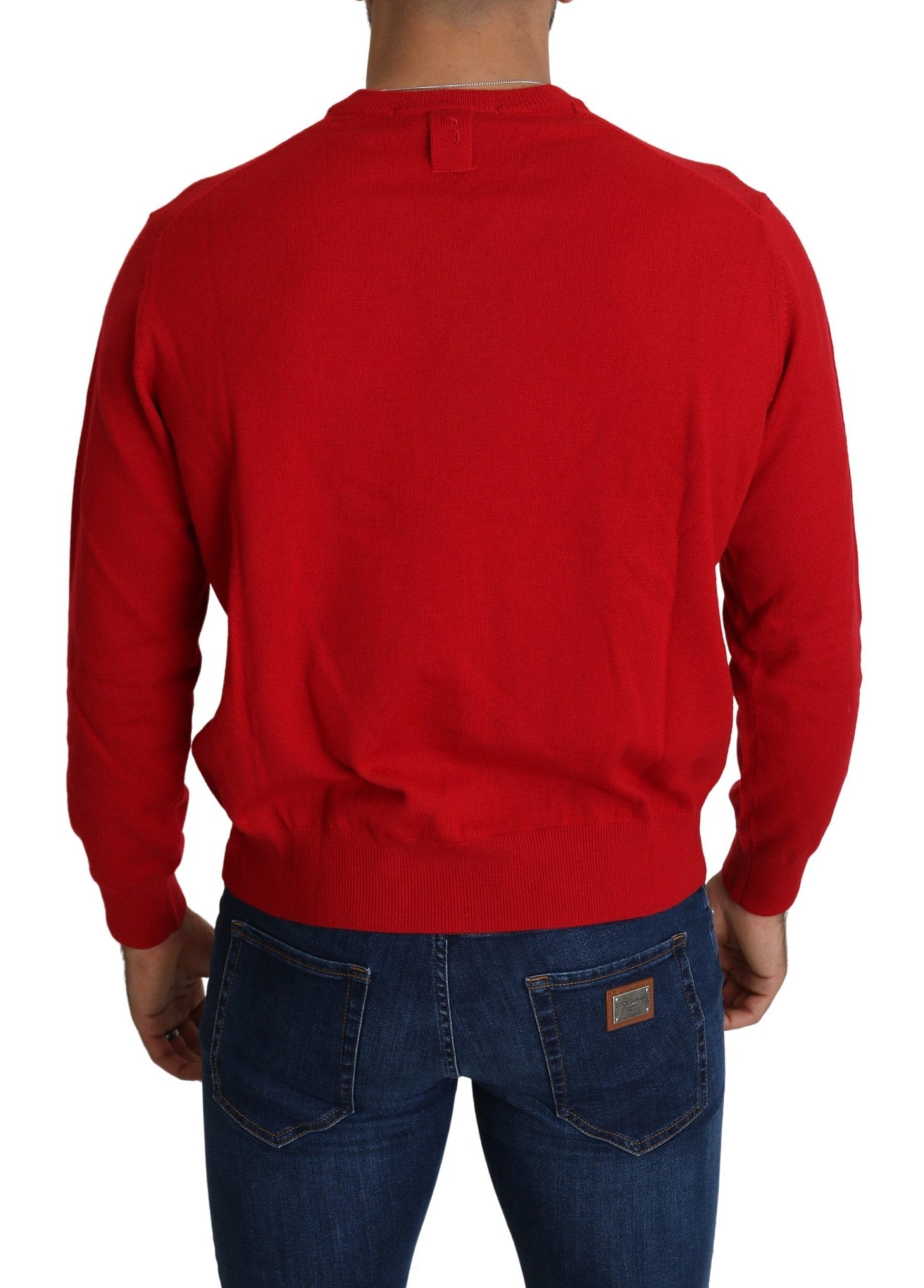 Billionaire Italian Couture – Roter Woll-Sweatshirt-Pullover mit V-Ausschnitt