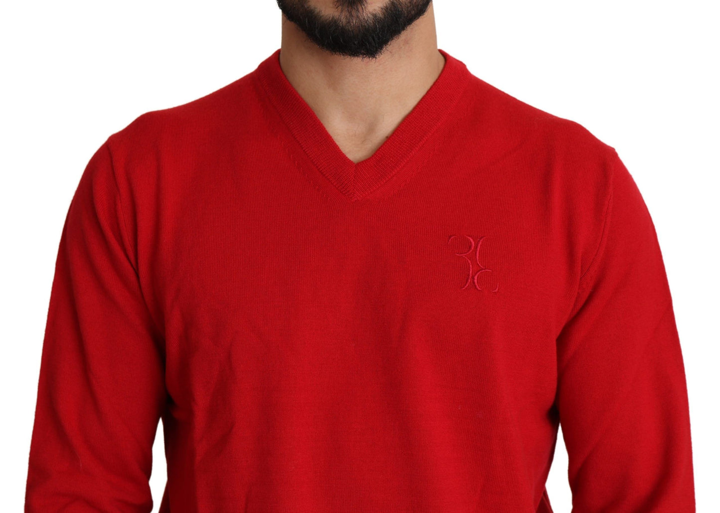 Billionaire Italian Couture – Roter Woll-Sweatshirt-Pullover mit V-Ausschnitt