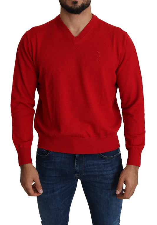 Billionaire Italian Couture – Roter Woll-Sweatshirt-Pullover mit V-Ausschnitt