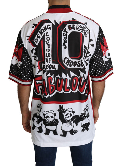 Dolce &amp; Gabbana Weißes King Panda Top Polyester Herren T-Shirt