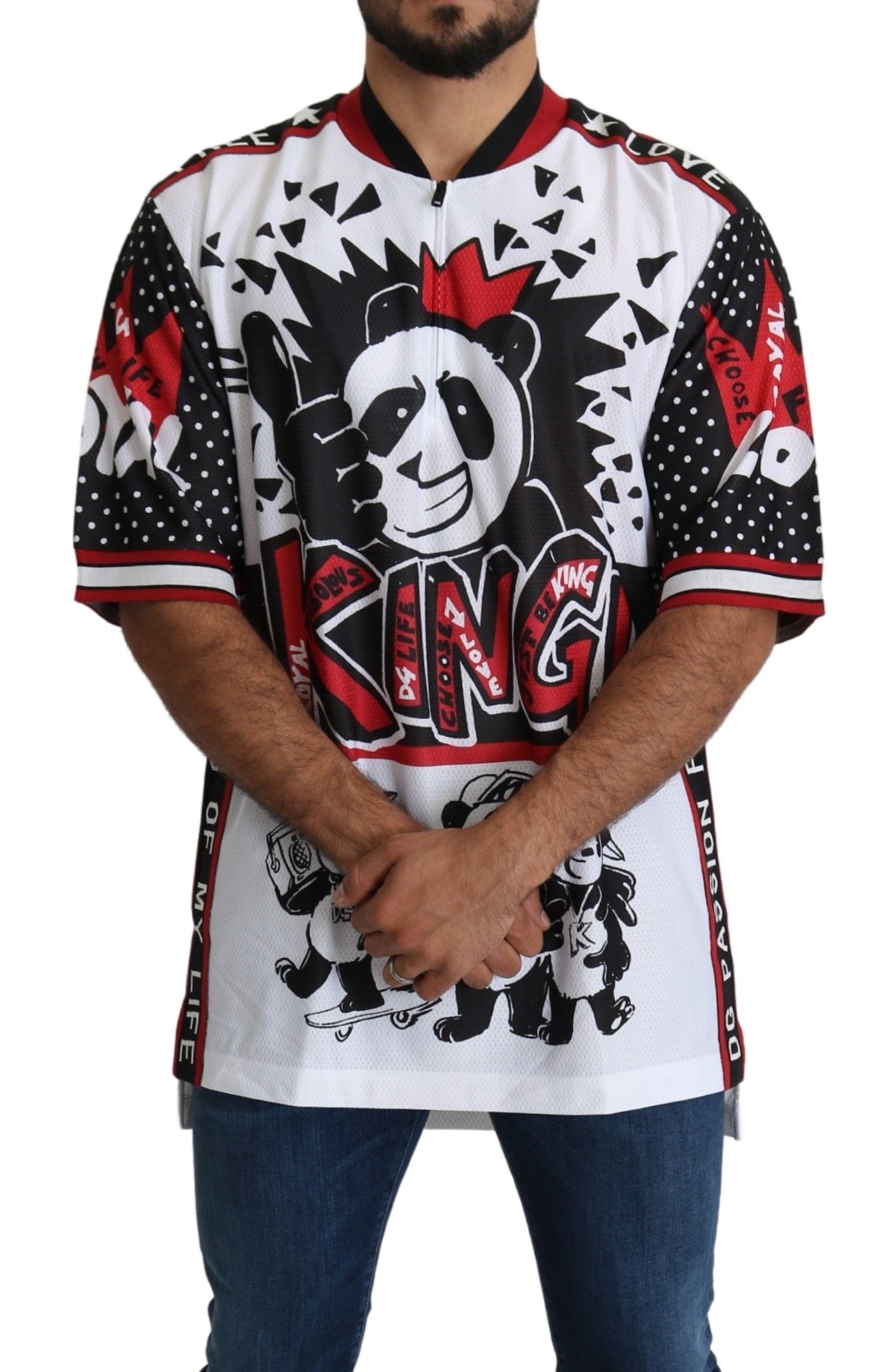Dolce &amp; Gabbana Weißes King Panda Top Polyester Herren T-Shirt
