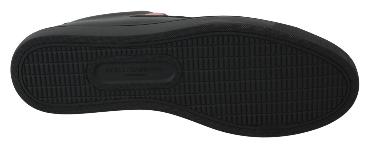 Dolce &amp; Gabbana – Schwarze Sneakers aus Leder mit Herzmotiv