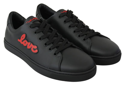 Dolce &amp; Gabbana – Schwarze Sneakers aus Leder mit Herzmotiv