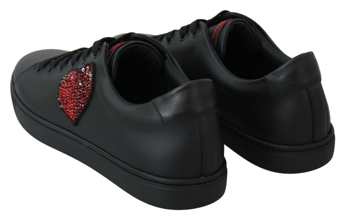 Dolce &amp; Gabbana – Schwarze Sneakers aus Leder mit Herzmotiv