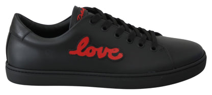 Dolce &amp; Gabbana – Schwarze Sneakers aus Leder mit Herzmotiv