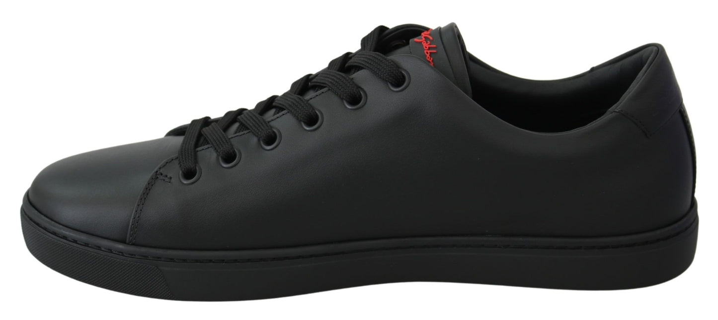Dolce &amp; Gabbana – Schwarze Sneakers aus Leder mit Herzmotiv