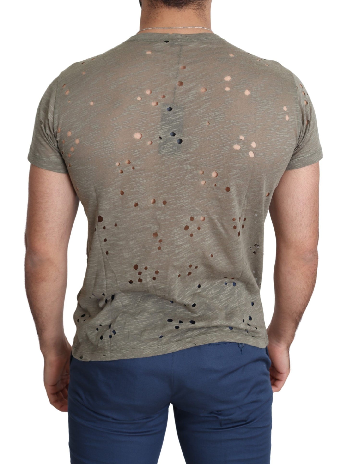 Guess – Lässiges, perforiertes T-Shirt aus Baumwollstretch mit Logo-Print für Herren in Braun