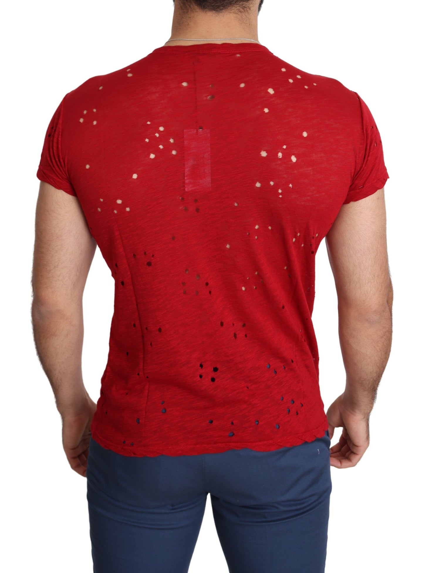 Guess – Rotes, perforiertes T-Shirt aus Baumwolle mit Logo-Print für Herren