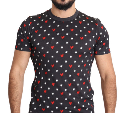 Dolce &amp; Gabbana Dunkelgraues T-Shirt aus Baumwolle mit Herz-Print