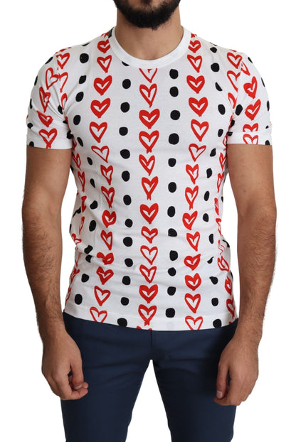 Dolce &amp; Gabbana – Weißes T-Shirt aus Baumwolle mit Herz-Print für Herren