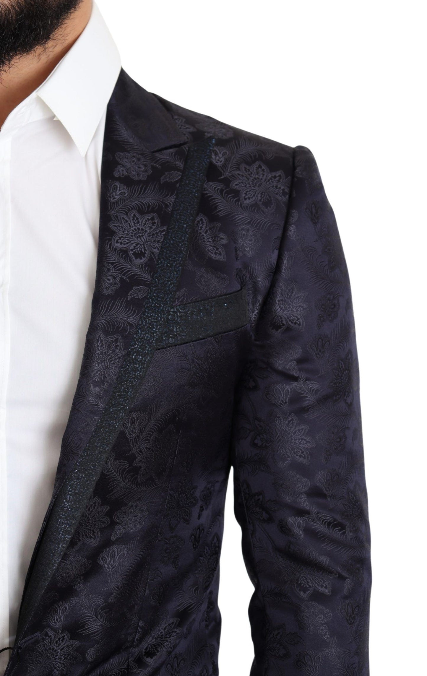 Dolce &amp; Gabbana Blauer Jacquard-Seidenmantel mit Blumenmuster MARTINI Blazer