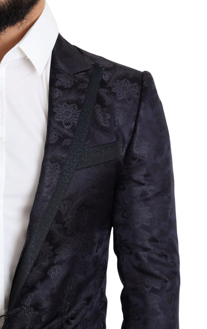 Dolce &amp; Gabbana Blauer Jacquard-Seidenmantel mit Blumenmuster MARTINI Blazer