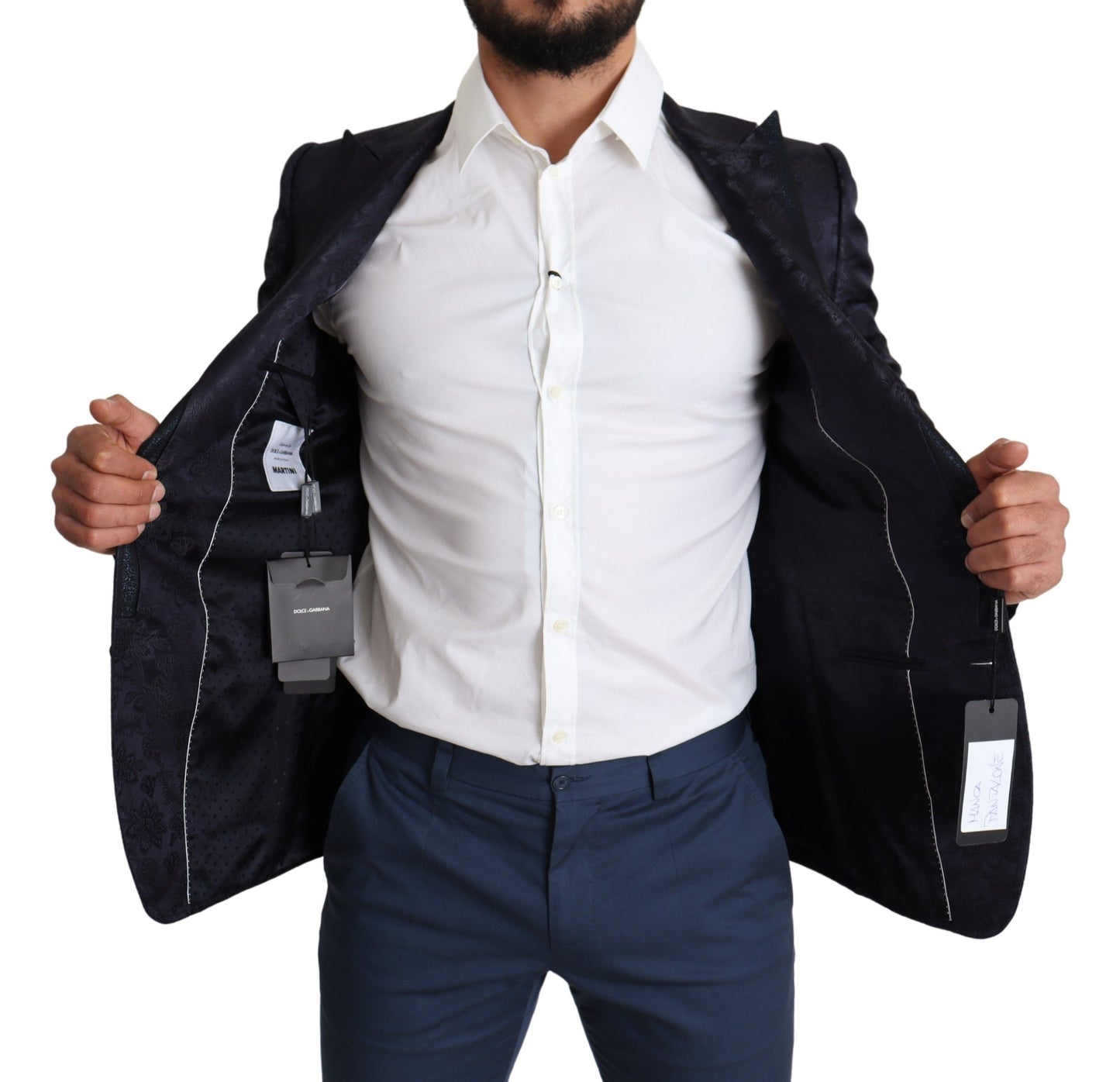 Dolce &amp; Gabbana Blauer Jacquard-Seidenmantel mit Blumenmuster MARTINI Blazer