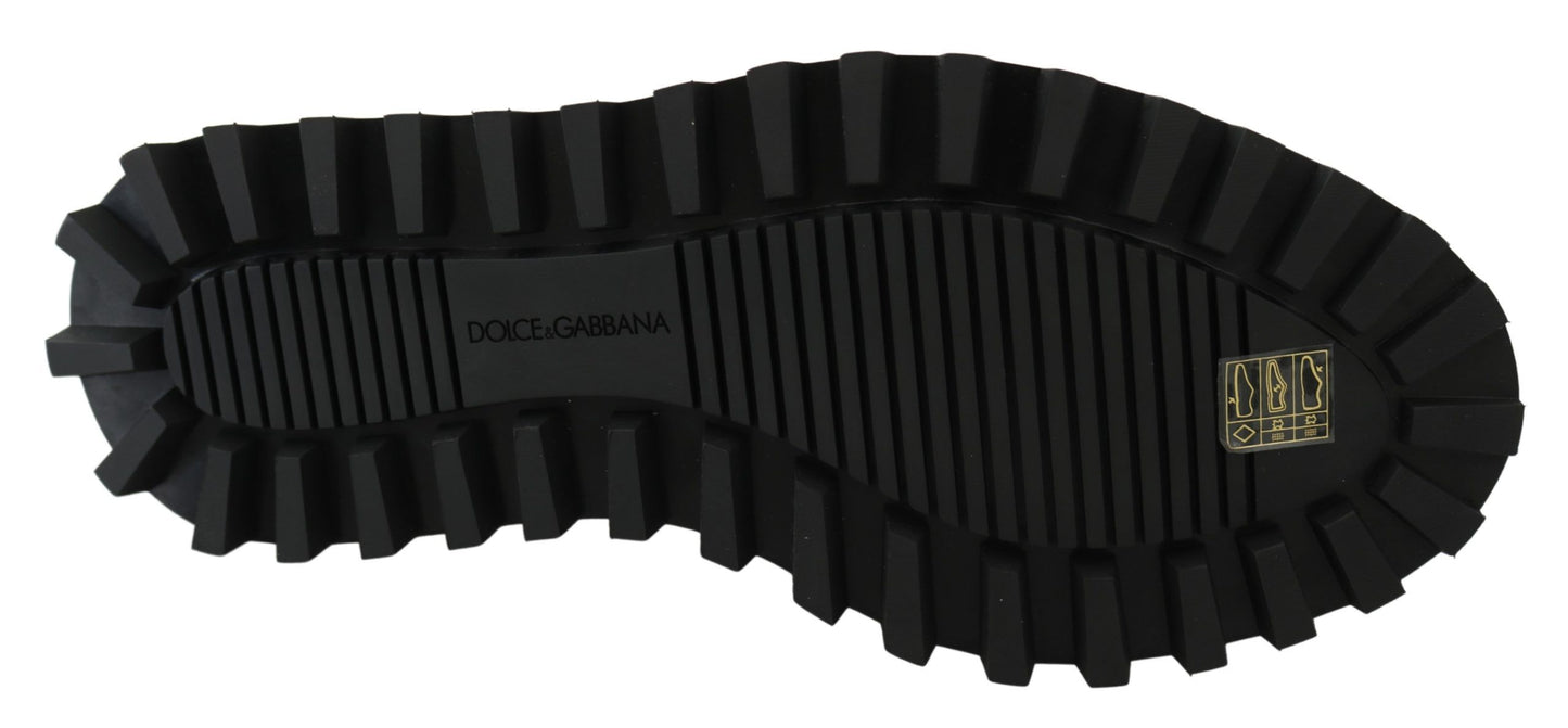 Dolce &amp; Gabbana – Schwarze, gummierte Derby-Vulcano-Schuhe aus Kalbsleder