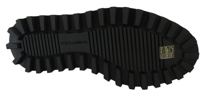 Dolce &amp; Gabbana – Schwarze, gummierte Derby-Vulcano-Schuhe aus Kalbsleder