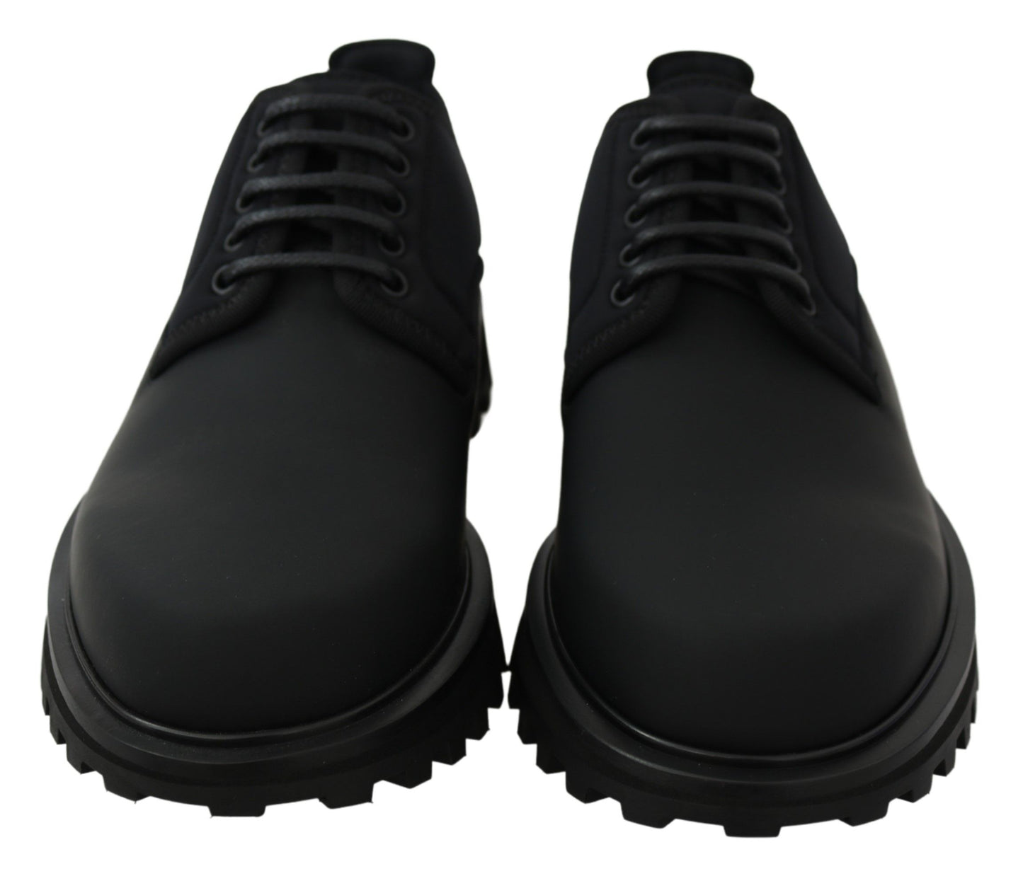 Dolce &amp; Gabbana – Schwarze, gummierte Derby-Vulcano-Schuhe aus Kalbsleder