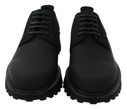 Dolce &amp; Gabbana – Schwarze, gummierte Derby-Vulcano-Schuhe aus Kalbsleder