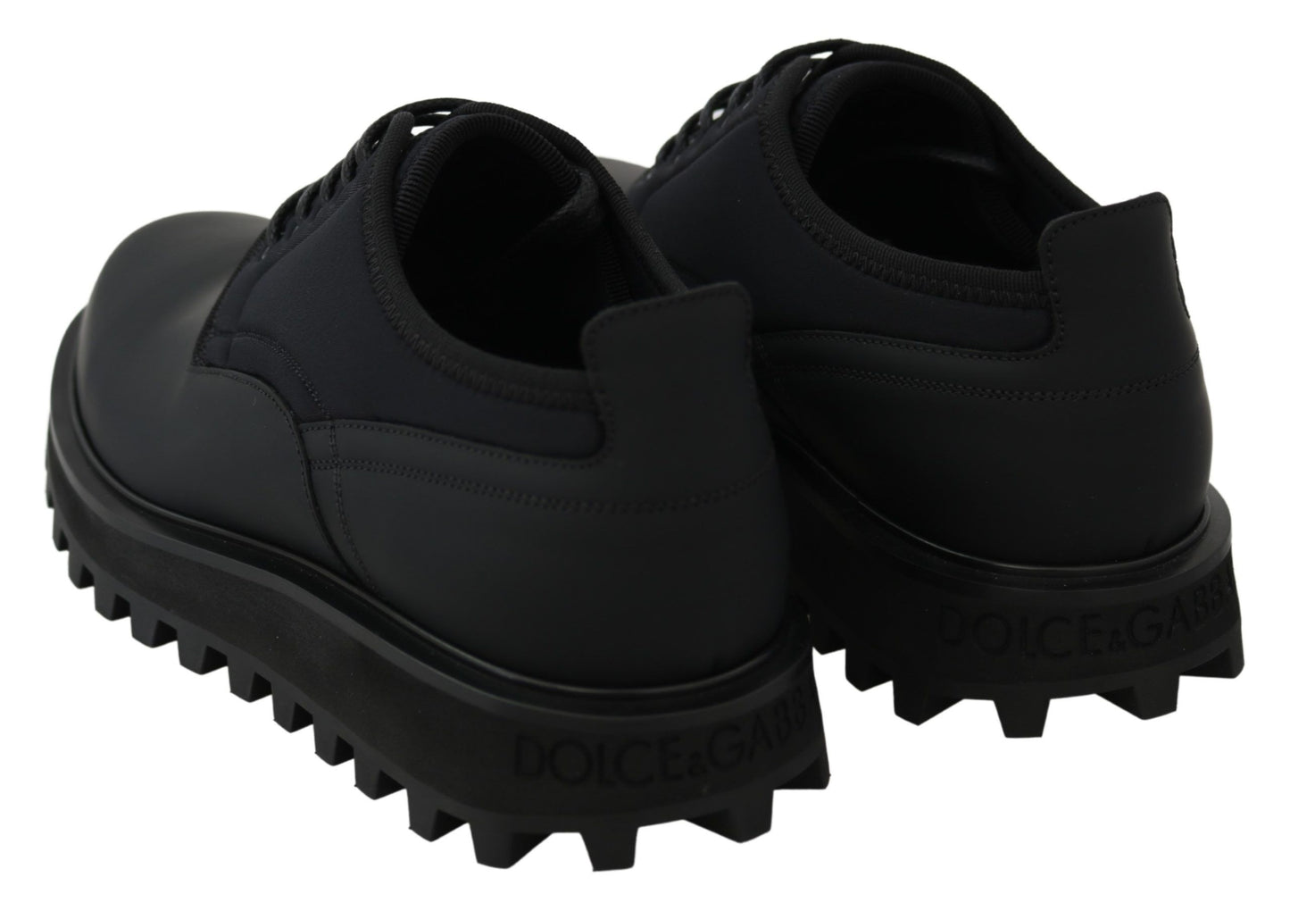 Dolce &amp; Gabbana – Schwarze, gummierte Derby-Vulcano-Schuhe aus Kalbsleder