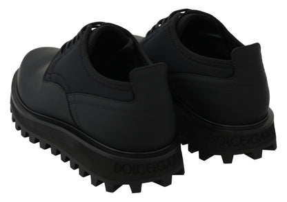Dolce &amp; Gabbana – Schwarze, gummierte Derby-Vulcano-Schuhe aus Kalbsleder