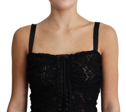 Dolce &amp; Gabbana – Schwarzes, geblümtes Korsett-Bustier-Minikleid mit Schnürung