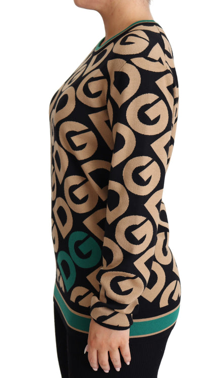 Dolce &amp; Gabbana Mehrfarbiger Pullover mit Rundhalsausschnitt aus Wolle „DG Mania“