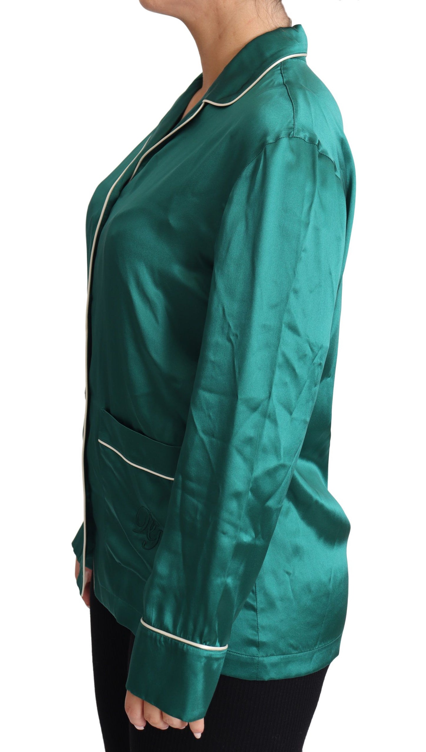 Dolce &amp; Gabbana, grüne Pyjamabluse, Lounge-Nachtwäsche-Oberteil aus Seide