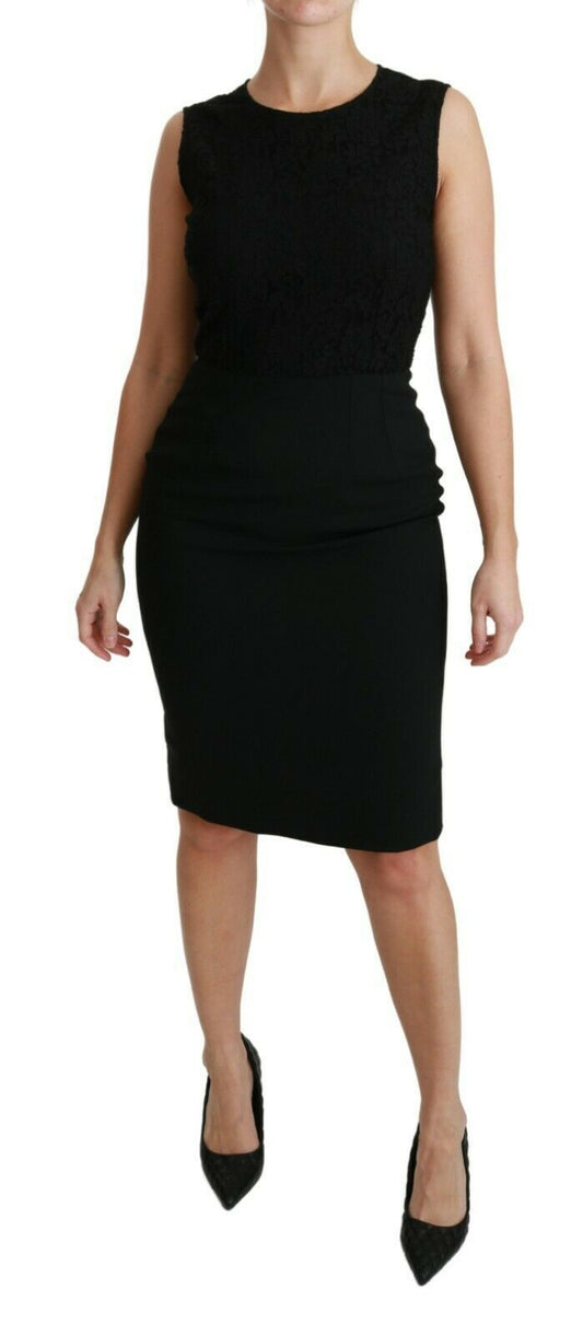 Dolce &amp; Gabbana – Schwarzes Etuikleid aus geblümter Spitze