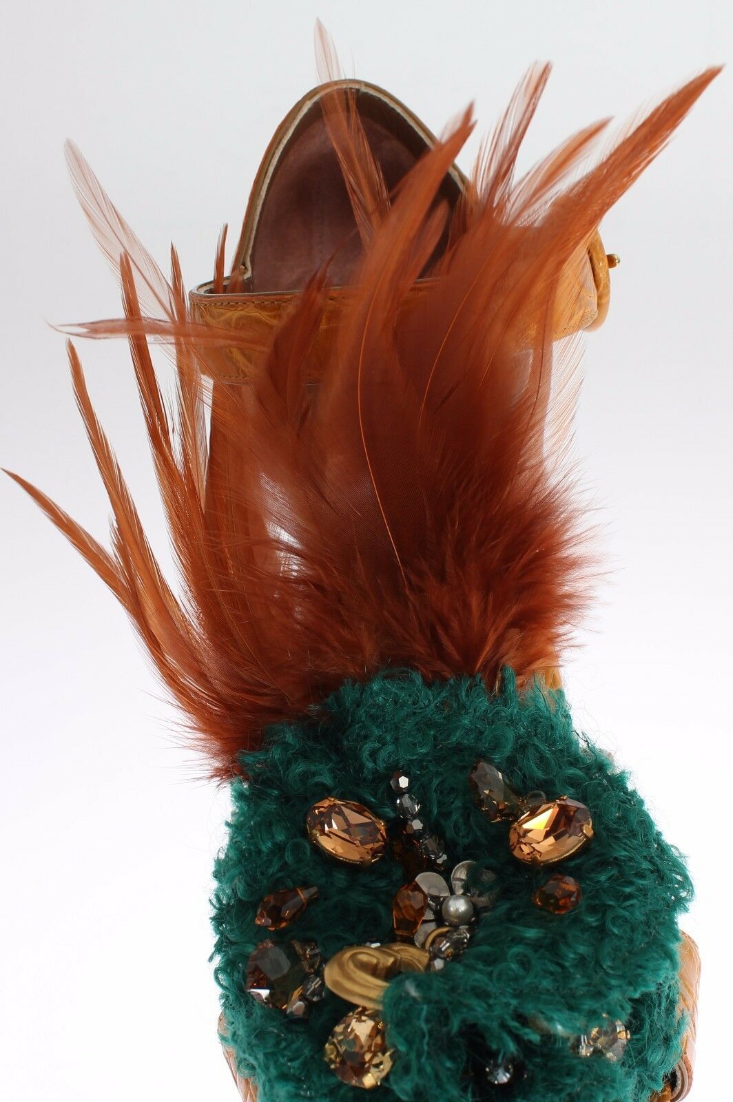 Dolce &amp; Gabbana – Orangefarbene Plateau-Sandalen aus Leder mit Kristallen