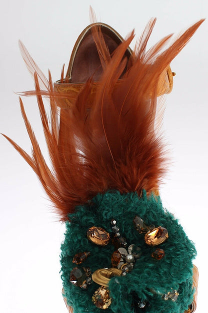 Dolce &amp; Gabbana – Orangefarbene Plateau-Sandalen aus Leder mit Kristallen