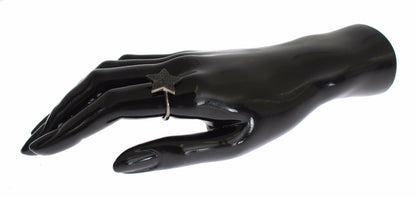 Nialaya Damenring aus 925er Silber mit schwarzem Zirkonia-Stern