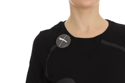 Exte Black Cotton Motive Print Crewneck Pullover Sweater