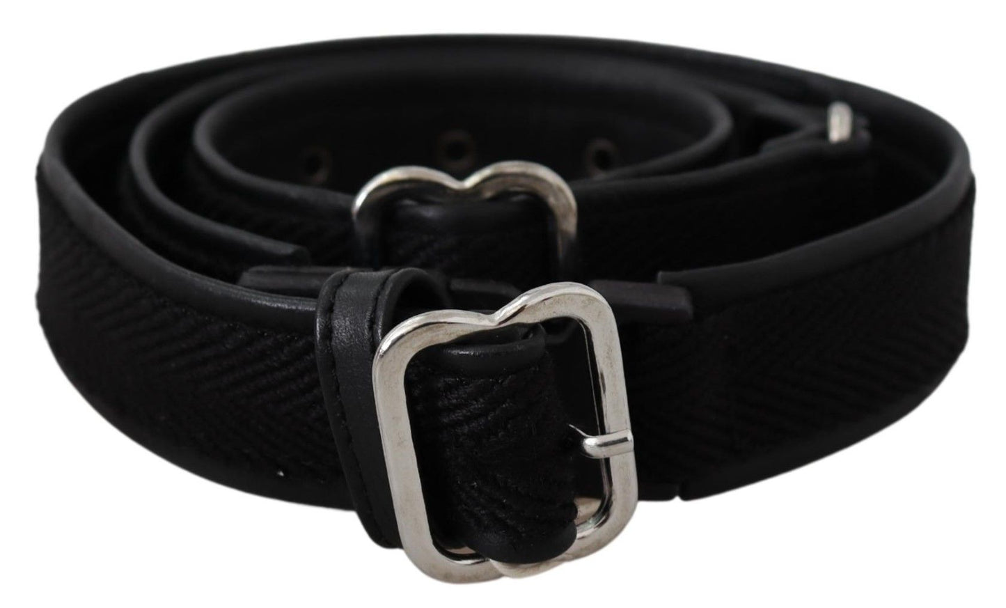 GF Ferre Black Leather Silver Chrome Metal Buckle Belt