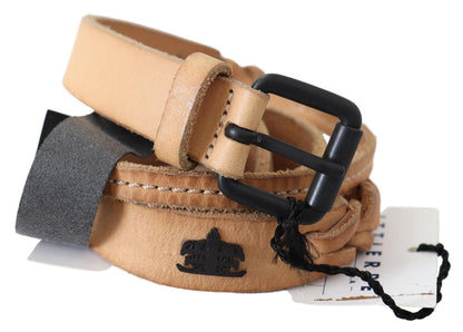 Scervino Street Gürtel, schmal, hellbraun, aus Leder, mit schwarzer Logoschnalle