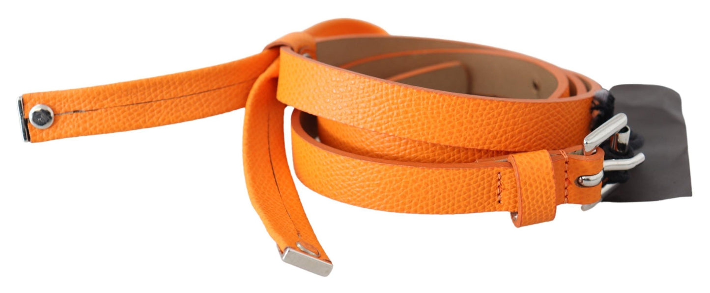 Scervino Street – Schmaler Ledergürtel in Orange und Mandarine mit silberner Metallschnalle