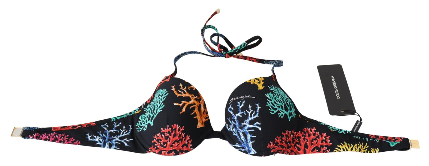Dolce &amp; Gabbana – Schwarzes Korallen-Print – Damen-Strandmode-Bikinioberteile