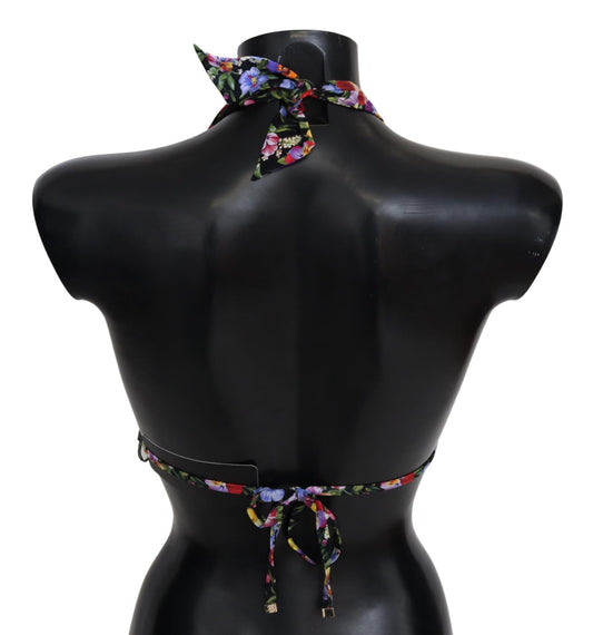 Dolce &amp; Gabbana Schwarzer Badeanzug mit Blumendruck, Strandmode, Bikinioberteile