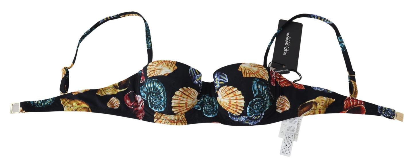 Dolce &amp; Gabbana – Schwarze Bikinioberteile mit Muschel-Print für Damen
