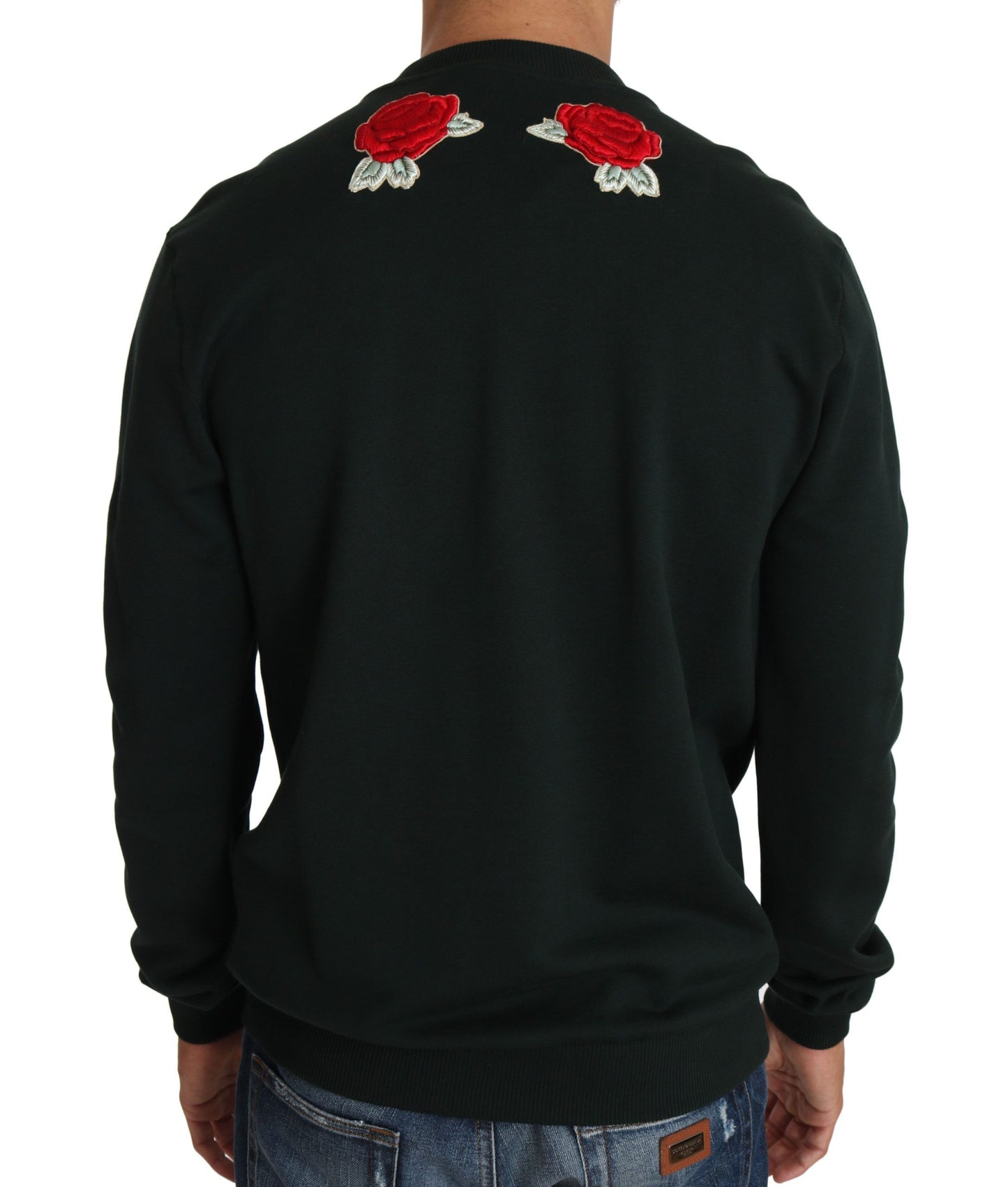 Dolce &amp; Gabbana Grüner Pullover mit Kristallherz und Rosen